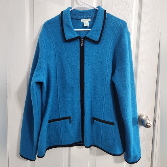 Laura Ashley blue wool full zip regal coat pockets regencycore old money XL - Picture 1 of 9
